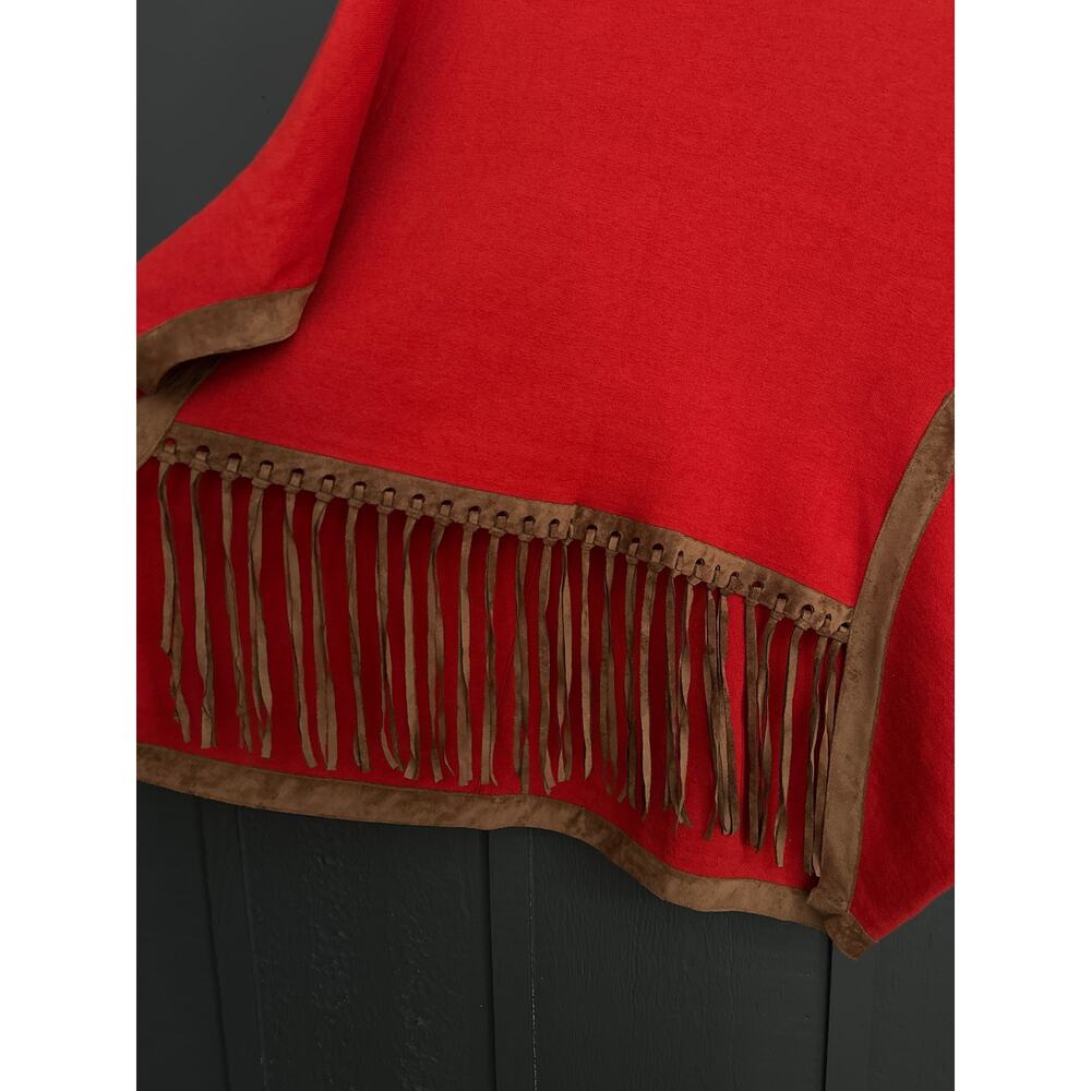 Tyler Boe Red Brown Cotton Cashmere Knit Fringe Poncho Sweater Cap Size Small XS - Picture 5 of 9